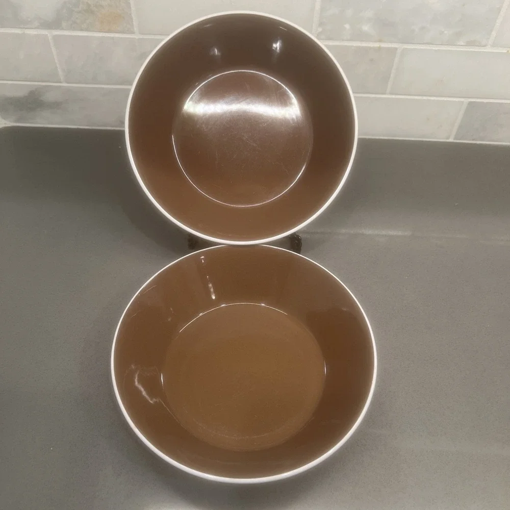2-VTG Mikasa Duplex/Brunch Ben Siebel Coupe Cereal Bowl White Brown 6 1/2
